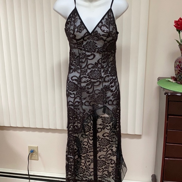 None Other - Sheer black lace nightgown short to long
